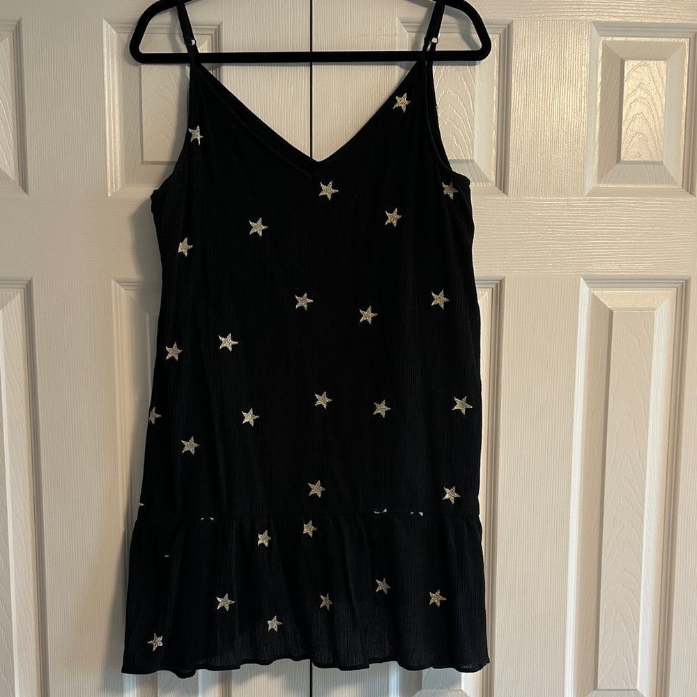 GENERATION LOVE Black Metallic Star Patterned Tank Ruffle Dress Short Size S